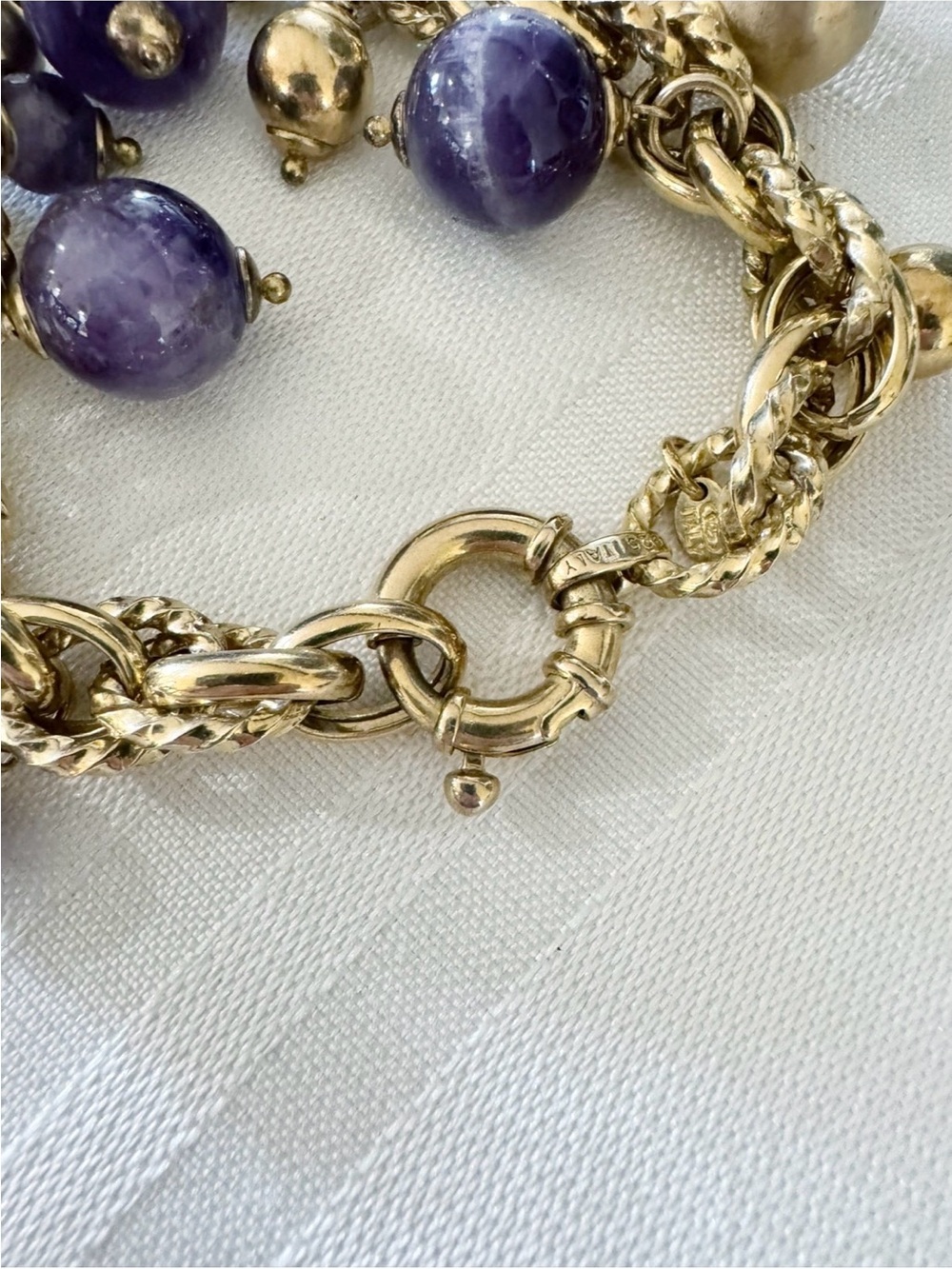 Veronese 18K Clad Cape Amethyst Beaded Charm Bracelet with Smart Clasp - Picture 4 of 5